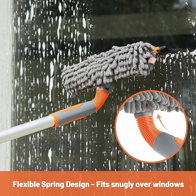 Eazer 89'' Squeegee Window Cleaner 2 in 1 Rotatable Window Cleaning Tool Kit with Extension Pole, Window Washing Equipment with Bendable Head for Indoor/Outdoor Window and Car Glass - NeatNest
