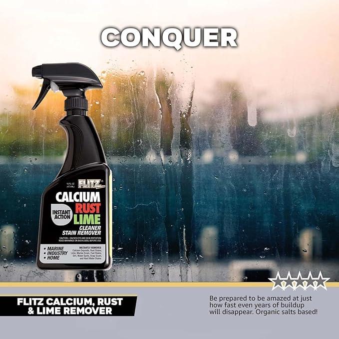 Flitz Calcium, Rust, & Lime Remover - 16oz Bottle of USA-Made Limescale Remover for Toilets, Showers, and More - Powerful Spray that Instantly Eliminates Tarnish, Grease, and Other Grime (3 Pack) - NeatNest