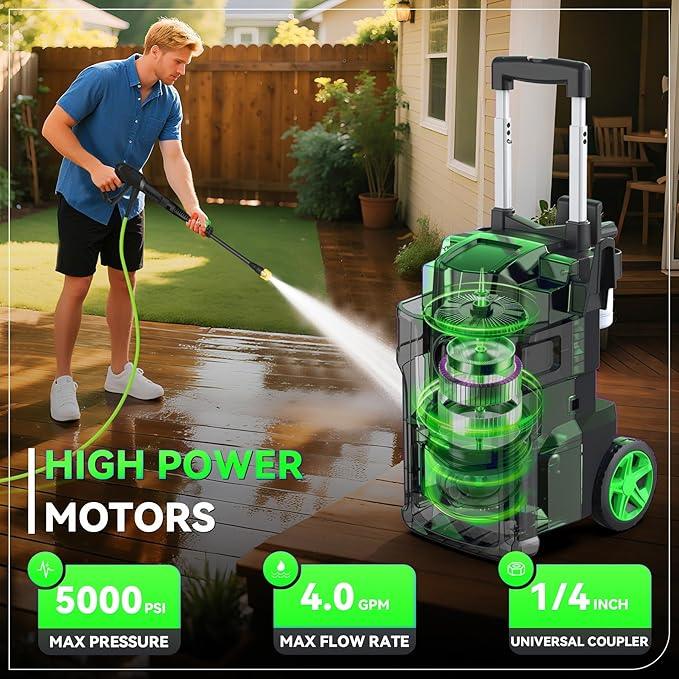 Professional Pressure Cleaner 5000 PSI,Heavy Duty Power Cleaner with 4 Nozzles,Foam Cannon,33FT Hose and 500ml Soap Bottle for Home/Cars (Green) - NeatNest