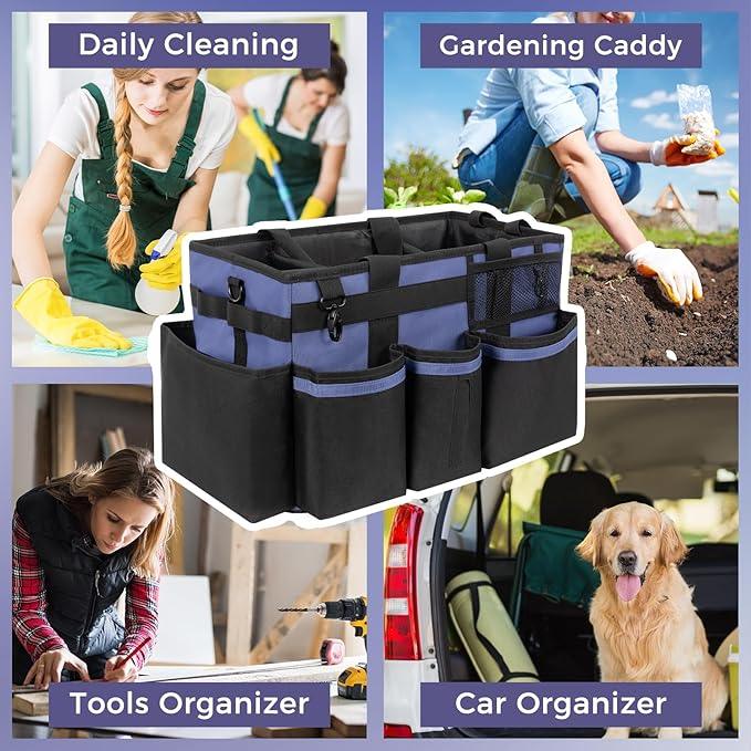 Wearable Cleaning Caddy, Cleaning Caddy Supplies Organizer with Handle & Shoulder Straps for Housekeepers, Under Sink & Car Cleaning Tool Organizers Bag with 4 Foldable Divider (CeruleanBlue) - NeatNest