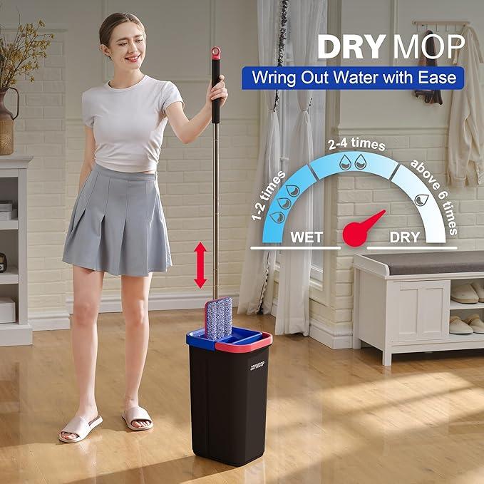 JOYMOOP Microfiber Flat Mop and Bucket System, Mops for Floor Cleaning and Wall Cleaner, Hardwood, Tile, Laminate, Vinyl Floors, Smooth Walls, and Glass Windows - 60" Flat Mop+3 Microfiber Pads[Black] - NeatNest