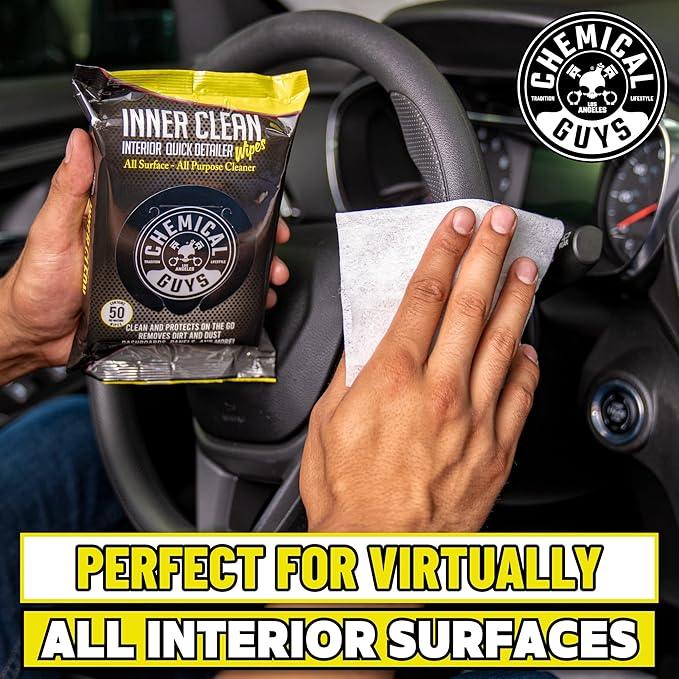 Chemical Guys InnerClean Interior Quick Detailer & Protectant Wipes – 50 Pack Multi Surface Interior Cleaner Wipes for Dashboards, Doors and Seats – Safe for Cars, Trucks, SUVs, RVs and Home Use - NeatNest