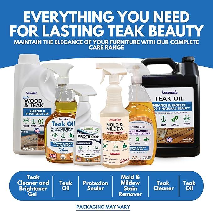 EcoDecors Protective Bundle – Loveable Teak Conditioning Oil, Teak Furniture Cleaner, and Protexion Teak Sealer Spray Bottle - NeatNest