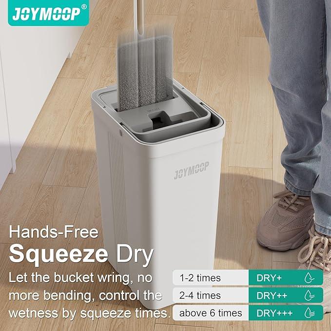 JOYMOOP Mop and Bucket with Wringer Set for Home, Flat Mop and Bucket System, Mops for Floor Cleaning and Wall Cleaner, with 3 Reusable Microfiber Mop Pads - NeatNest