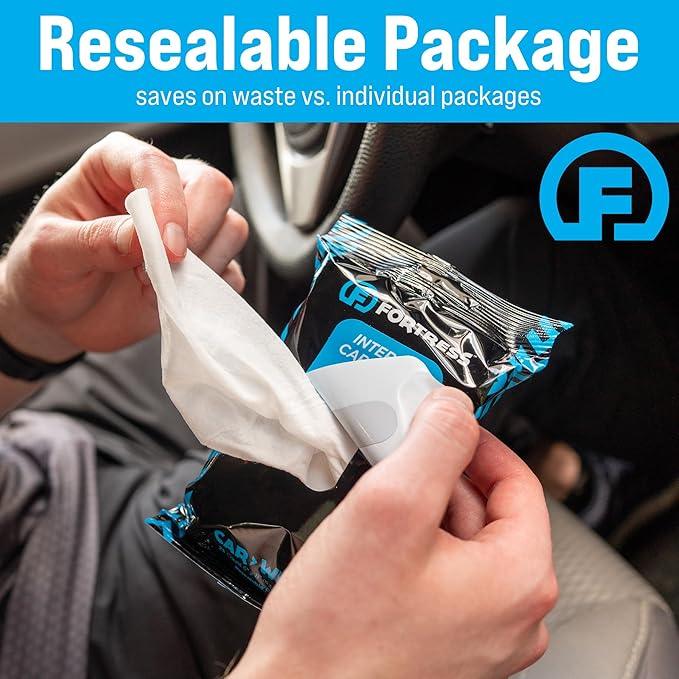 Fortress Car Interior Wipes (25 ct, Pack of 16) for Car Interior Cleaning, Dashboard, Seats, Detailing, and Steering Wheel [Travel Size] Skin-Safe Car Interior Cleaner Supplies - NeatNest