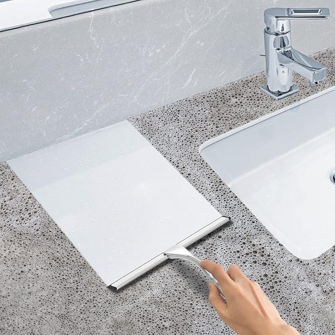 All-Purpose Stainless Steel Shower Squeegee for Shower Glass Door with 2 Adhesive Hooks, Bathroom Cleaner Tool Household Window Mirror Squeegee for Glass Doors, Cleaning Tile Wall, Car, 14 Inch Silver - NeatNest