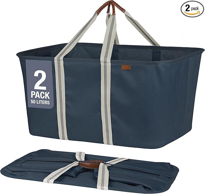 CleverMade Collapsible Laundry Tote - LUXE Navy Noir Cream 2Pack 50L - Foldable Storage Organization Container Clothes Laundry Room Storage Solution - NeatNest