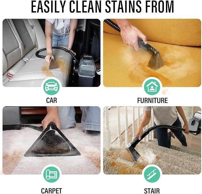 Portable Carpet Cleaner Machine with Steam and Heating Techology,18Kpa Powerful Suction with Versatile Tools for Pets, Couch,Spot Cleaner for Stairs/Furniture/Rug(Gray,3"&5"Hand Tool) - NeatNest