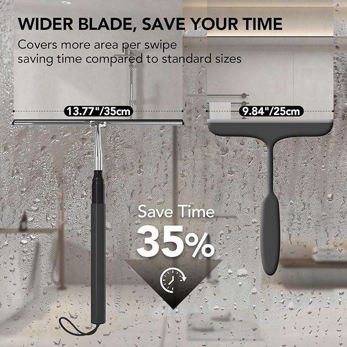 Shower Squeegee with Long Handle, 15-51" Telescopic Squeegee for Window Cleaning, Window Squeegee for Glass Doors, Extendable Window Cleaner Tool for Tile Walls, Sliding Door, Floor, Car Windshield - NeatNest