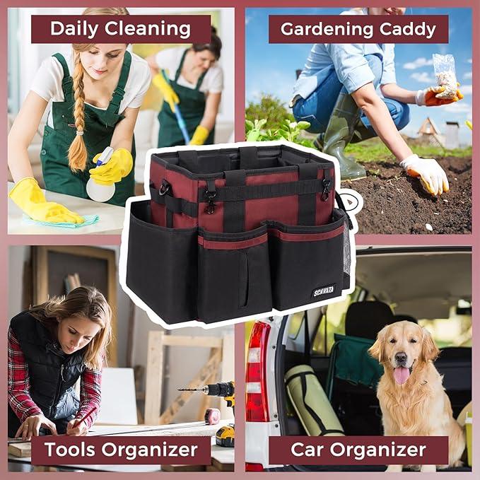 Compact Wearable Cleaning Caddy, Small Cleaning Caddy Supplies Organizer with Handle & Shoulder Straps for Housekeepers, Under Sink & Car Cleaning Tool Organizers Bag (AncoraRed) - NeatNest