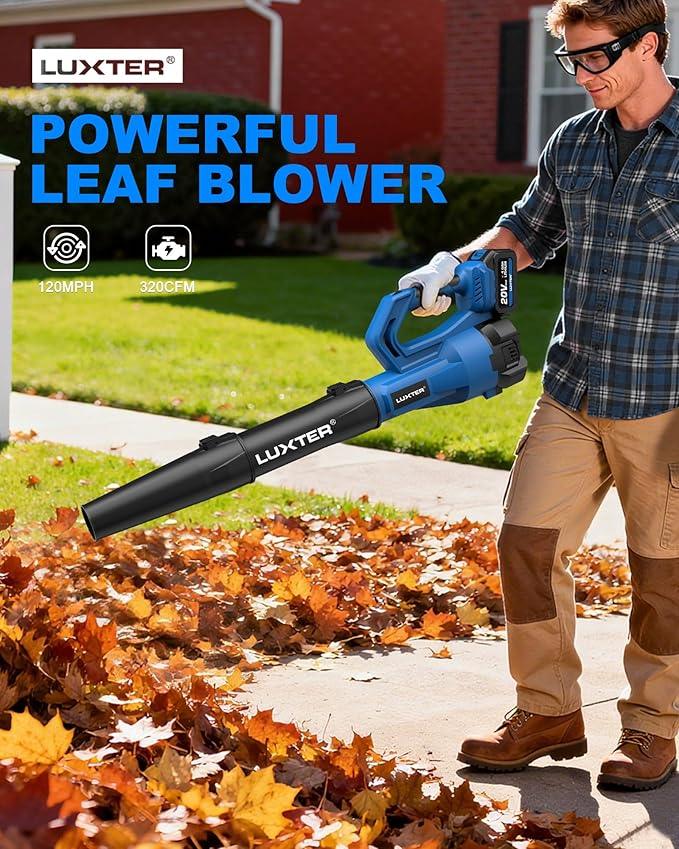 LUXTER Cordless Leaf Blower 320 CFM & 120 MPH 20V Brushless Electric Leaf Blowers 2-Levels Variable Speed with 2 X 4.0Ah Battery and Charger Included Blower for Lawn Care, Yard, Leaves, Dust, Snow - NeatNest
