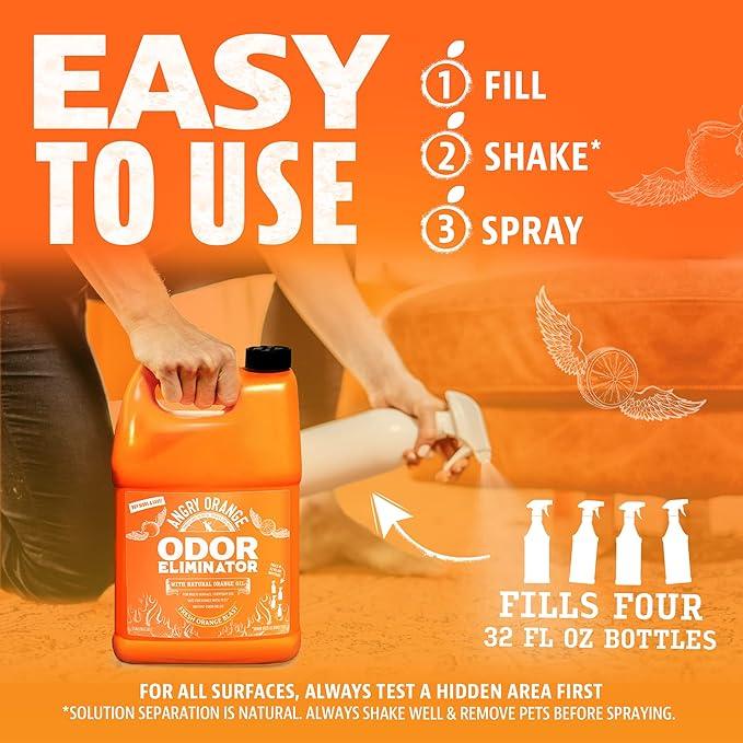 Angry Orange Pet Odor Eliminator for Dog and Cat Urine, Carpet Stains, and Strong Smells – Citrus Cleaner with Natural Orange Oil – 1 Gallon - NeatNest