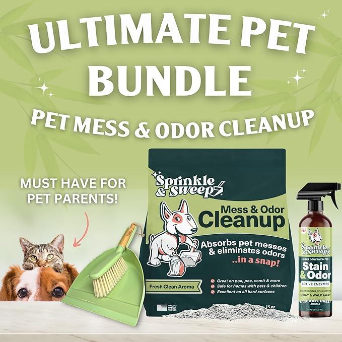 Sprinkle & Sweep Pet Accident Cleanup for all Hard Surface - Non Toxic Quick Pet Mess Cleaner & Odor Remover for Urine, Poop, Vomit, Diarrhea & Potty Training (1Bag + Sweepr Kit + 1 Spray) - NeatNest
