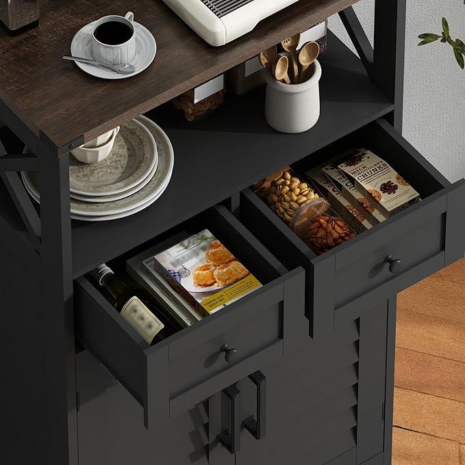 ChooChoo Farmhouse Storage Cabinet, Bathroom Floor Cabinet with Doors and Drawers, Kitchen Pantry Cabinet for Living Room, Laundry, Black - NeatNest