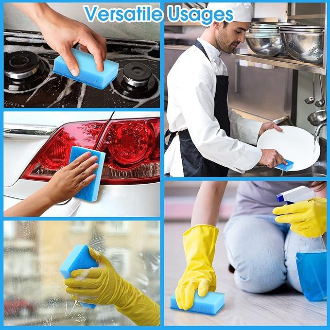 Tioncy 100 Pcs Individually Wrapped Sponges Kitchen Bulk Blue Dish Non Scratch Scrub Sponges Dual Sided Cleaning Dish Scrubber for Washing Dishes, Pots, Pans, Sinks, Stoves, Appliances, Car, Bike - NeatNest