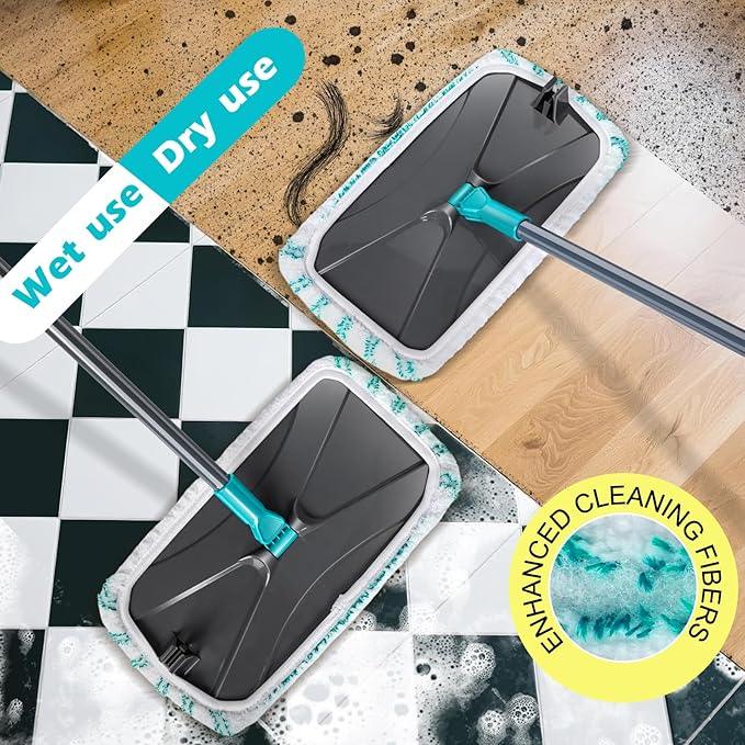 MASTERTOP Microfiber Flat Mop, Extra Large Surface Dust Mop with 5 Wet & Dry Reusable Pads, Hardwood Mops with Telescopic Handle for Laminate, Tile, Vinyl Floor Cleaning, 1 Cleaning Scraper - NeatNest