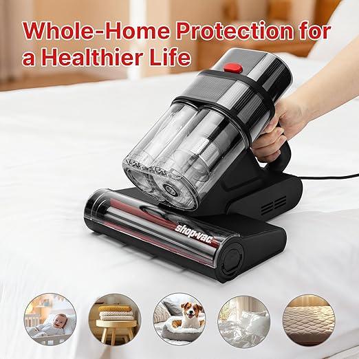Shop-Vac Mattress Vacuum Cleaner, 14KPa Powerful Bed Vacuum with 253.7nm UV-C Light, 36960 RPM/Min Tapping, HEPA Filter & Ultrasonic, Dual Cup Filtration, for Bed, Sofa, Couch, 400W, 15.4 ft Corded - NeatNest