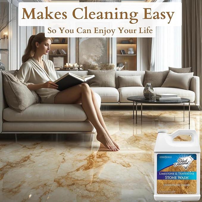 Black Diamond Stoneworks Natural Stone Cleaner - Limestone, Slate & Travertine Cleaner - Natural Stone Shower Cleaner for Marble - Concentrated PH Neutral Stone Floor Cleaner - 1-Gallon. - NeatNest
