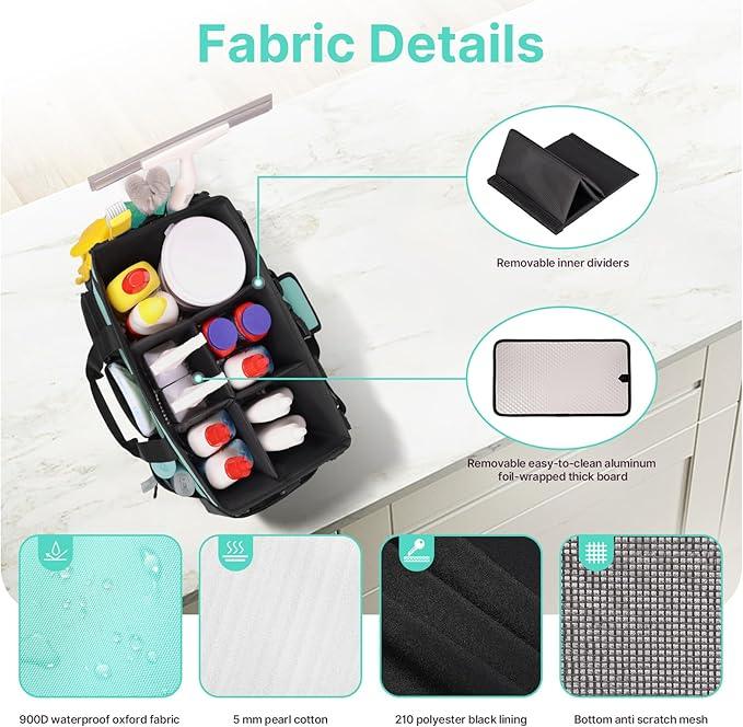 Large Wearable Cleaning Caddy Bags, Cleaning Supplies Storage Bag with Handles and Adjustable Shoulder Strap and Removable Waist Straps,Waterproof Cleaning Tote for Home,Car,Office - NeatNest