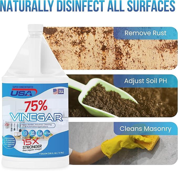 Pure Vinegar - Industrial Cleaning Vinegar - 1 Gallon Concentrated Cleaner (75% 1 Gallon) - NeatNest