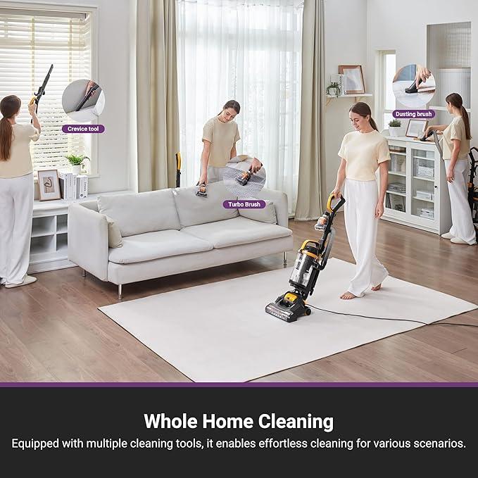 Eureka Powerful Upright Vacuum Cleaner for Home Pet Hair, Lightweight Household Upright Vacuum for Carpet and Hard Floor, MaxSwivel Pro NEU350 with Pet Tool, Yellow - NeatNest