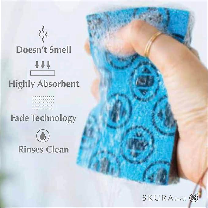 Skura Style Smart 4 Pack Odor Free Non-Scratch Scrub Pads for Sink, Counters, Surfaces, Pots, Pans, Dishwashing with Color-Fade Change Indicator - NeatNest