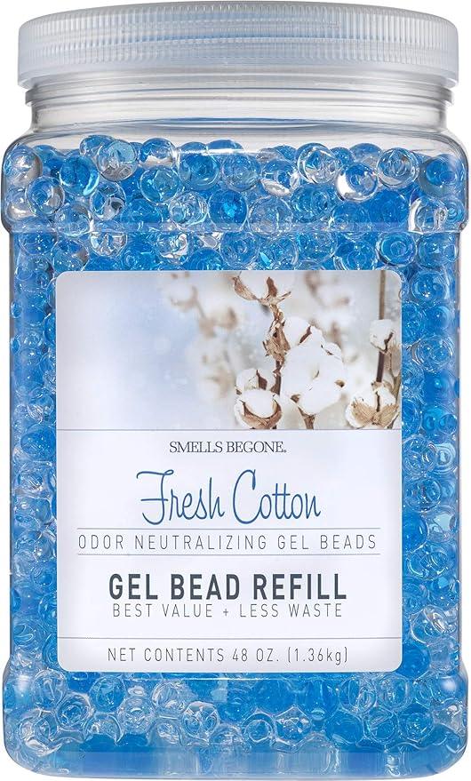 SMELLS BEGONE 48 oz Odor Eliminator Gel Bead Refill - Eliminates Odors from Bathrooms, Cars, Boats, RVs & Pet Areas - Made with Essential Oils - Fresh Cotton Scent - NeatNest