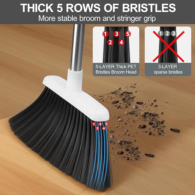 Broom and Dustpan Set, Broom with Dustpan Combo Set for Home 54-in Long Adjustable Handle Dustpan Teeth to Clean Hair for Home Office Kitchen Lobby - NeatNest