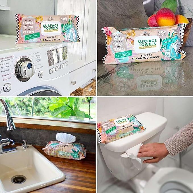 3 Packs Surface Cleaning Wipes, Thick & Large Dispose, All-Purpose Cleaner for Bathroom, Kitchen, Office, 300 Count Soft Flow, Biodegradable, White Soap Scent - NeatNest