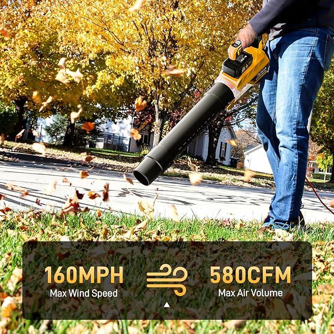 Leaf Blower Cordless, 21V Electric Blower with 2 3.0Ah Battery and Charger - Powered Air Blower 580CFM/160MPH - Lightweight Leaf Blower for Lawn Care, Patio Cleaning, Blowing Leaves and Dust - NeatNest