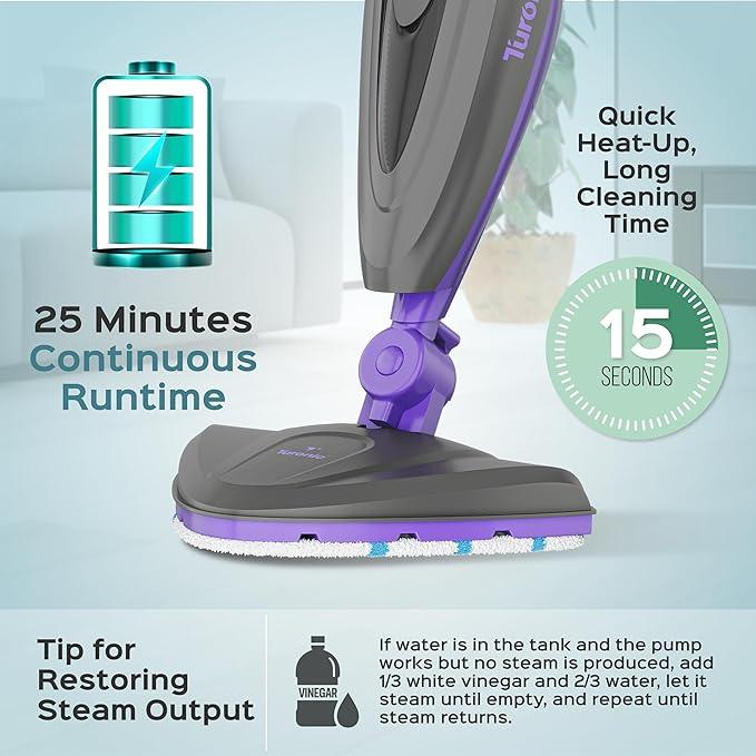 Turonic ST3 10-in-1 Steam Mop - 1500W Floor Steamer with Detachable Handle, 110°C Steam, 25-Min Runtime, Handheld Cleaner for Tile, Grout, Hardwood, Carpet, Upholstery, Chemical-Free Cleaning - NeatNest