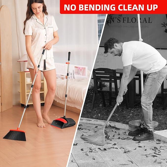 Broom and Dustpan Set for Home,52-in Long Adjustable Handle Angle Broom for Sweeping Indoor Dustpan Teeth to Clean Pet Hair Suitable for Home Kitchen Office - NeatNest