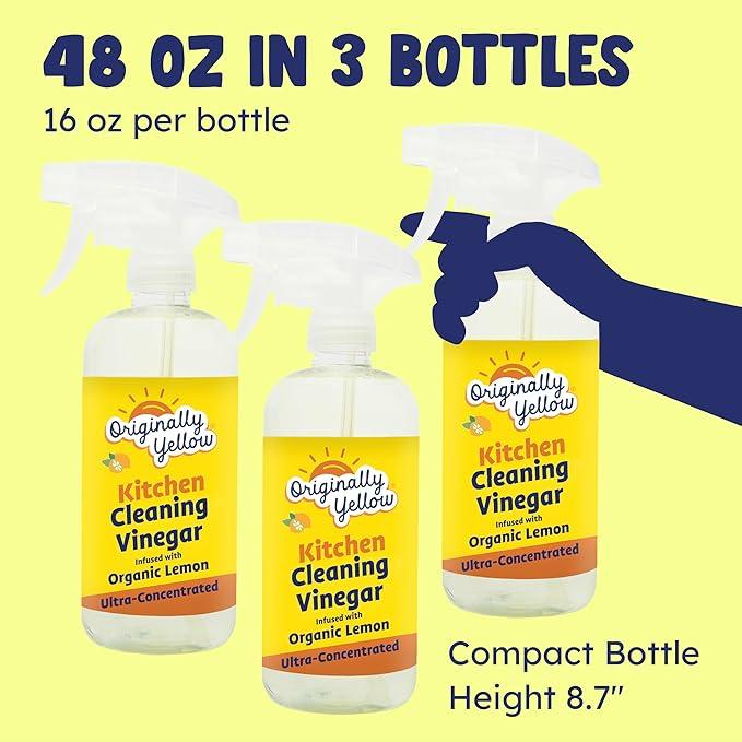 Originally Yellow Plant-Based Kitchen Cleaner | Powered by Natural Vinegar & Infused with Organic Lemon | Multipurpose Kitchen Counter Cleaner Works on Tile, Wood, Granite, & Marble, 16 Fl Oz (3-Pack) - NeatNest