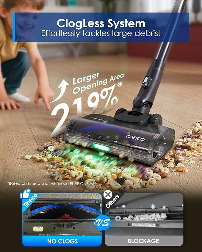 Tineco Pure ONE S70 Cordless Vacuum Cleaner, 200AW Powerful Suction, 3D Sense Pro Cleaning System, 6-Stage Filtration with 95min Runtime, Zero Tangle Brush with 180° Foldable Tube (Blue-Gray) - NeatNest