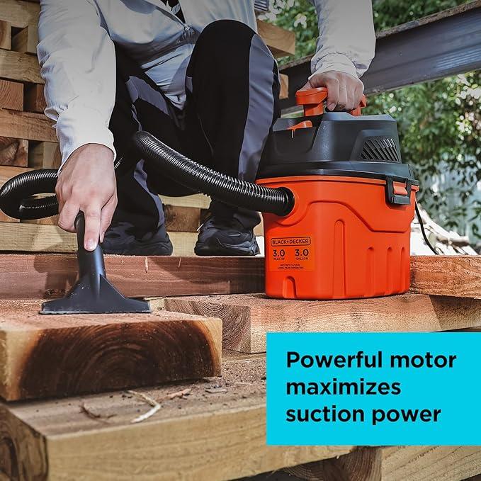 BLACK+DECKER Shop Vacuum Wet and Dry, 3 Gallon 3.0 Peak HP, 3-in-1 Portable Corded Shop Vac with Accessories, Vacuum Cleaner for Home, Pet and Car(BDXV18910P-3) - NeatNest