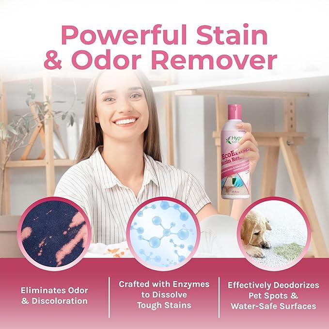 Hygea Natural EcoEraser Stain & Odor Remover - Liquid Formula for Carpet, Rugs, Upholstery, Fabrics - Deodorizing Pet Spot Cleaner (32 oz) - NeatNest