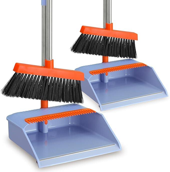PHYEX 2-Pack Broom and Dustpan Set for Sweeping Indoor, Broom Dustpan with 48" Long Handle, Broom with Dustpan Combo Set(Purple) - NeatNest