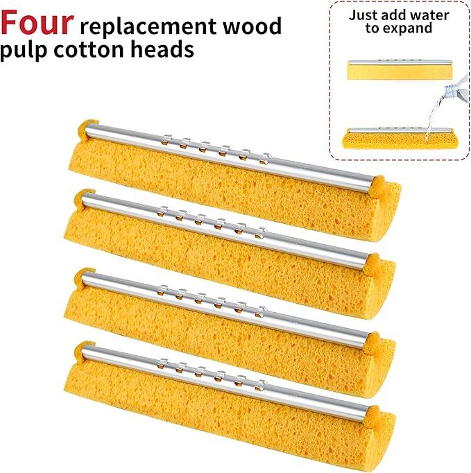 4 Pack of Replaceable Compressed Cellulose Sponge Mop Heads,Size:12.8 Inch(only 4 mop Heads not Include Handle) - NeatNest