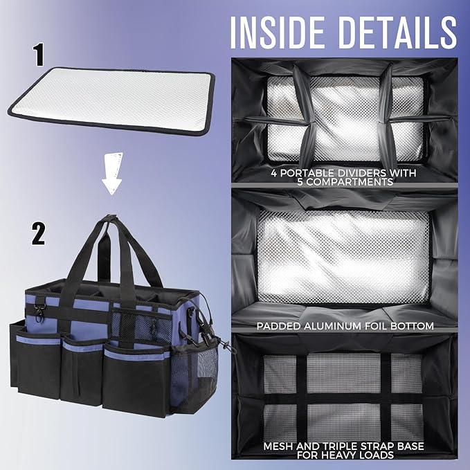 Wearable Cleaning Caddy, Cleaning Caddy Supplies Organizer with Handle & Shoulder Straps for Housekeepers, Under Sink & Car Cleaning Tool Organizers Bag with 4 Foldable Divider (CeruleanBlue) - NeatNest