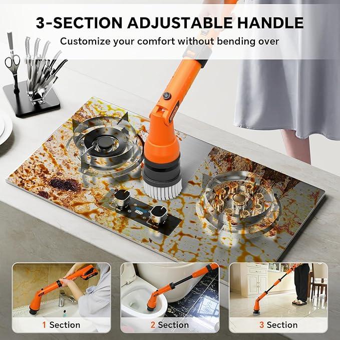 1000RPM Electric Spin Scrubber, 20V Cordless Cleaning Brush with Adjustable Extension Arm, 4 Replaceable Cleaning Heads, Hook and Gloves, 1 Hour Fast Charge, Waterproof - for Bathroom/Tub/Tile/Floor - NeatNest