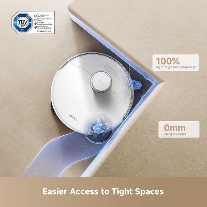 Mova P50 Ultra Robot Vacuum Cleaner with Flexible Mop, 19,000 Pa Suction Power with Anti-Tangle Brush, Corner and Edge Cleaning, 167℉ Automatic Cleaning & Self-Drying & Cleaning, Auto Empty & Refill - NeatNest
