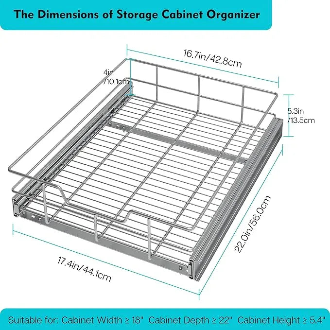 Pull Out Cabinet Organizer 17" W X 22" D, Slide Out Drawers For Kitchen Organizers and Storage, Pull Out Drawers For Cabinets Capacity Heavy Duty Caddy, Cabinet Shelves Chrome-Plated, Bathroom Pantry - NeatNest