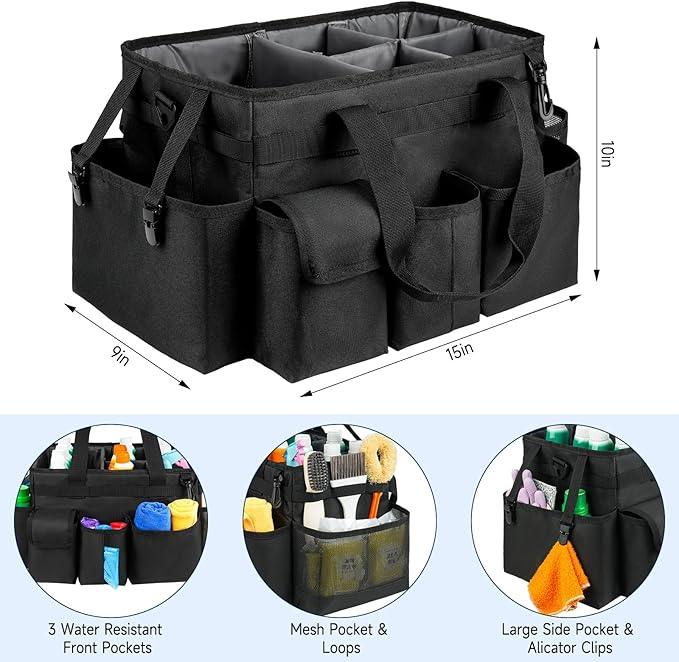 Cleaning Caddy Bag,Large Cleaning Supplies Organizer with Handle for Housekeepers, Black - NeatNest