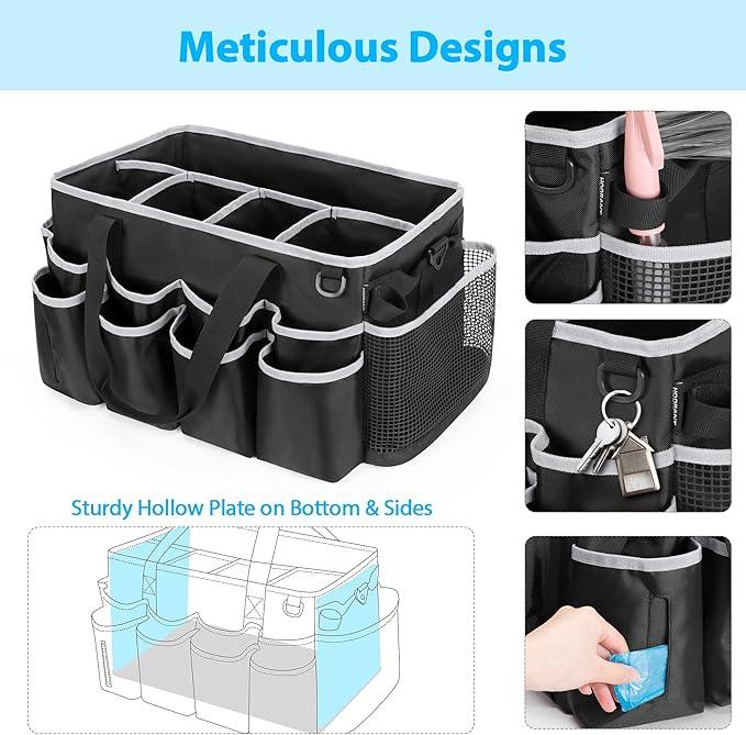 Extra-Large Wearable Cleaning Caddy, Organizer Bag for Products, Housekeeper Tote With Pad, Handle & Divider, Car Wash Tools Bag for Detailing Supplies, Gray Edge - NeatNest