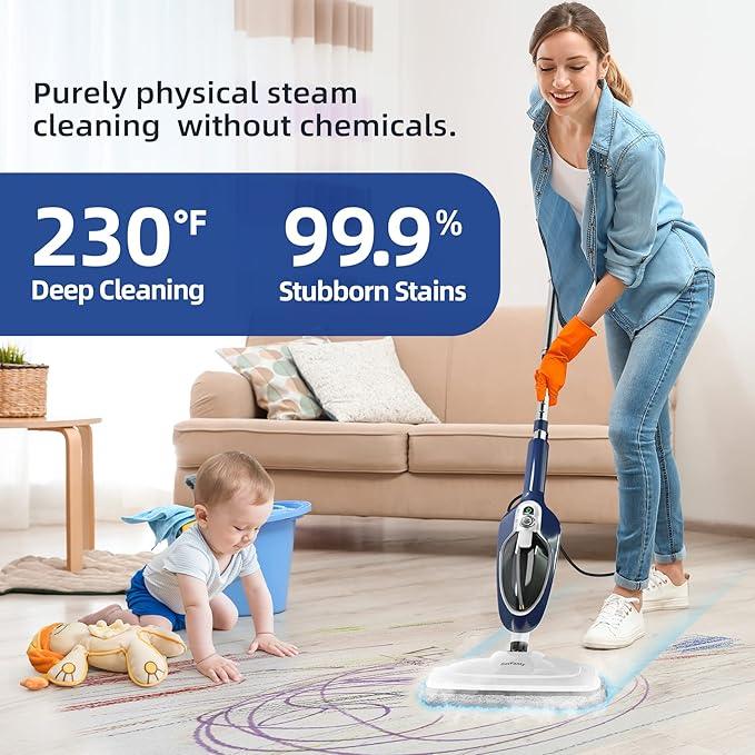 Steam Mop - 10-in-1 Floor Steamer Detachable MultiPurpose Handheld Steam Cleaner for Hardwood/Tile/Laminate All Floors Carpet Cleaning with 11 Accessories for Whole Home Use(Blue). - NeatNest