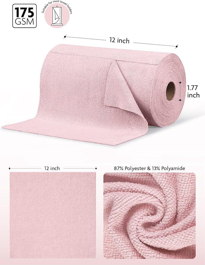 Fantasticlean Microfiber Cleaning Cloth Roll -150 Pack, Tear Away Microfiber Towels, 12" x 12", Reusable, Washable, Ultra Absorbent Dishcloth for Home Supplies, Car, Pet, Kitchen (2 Rolls of Pink) - NeatNest