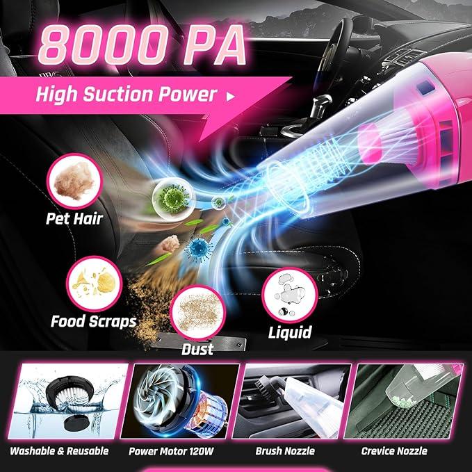 38PCS Car Detailing Kit Interior Cleaner with High Power Handheld Vacuum, Car Wash kit with Detailing Brush Set,Car Interior Detailing Kit,,Pink Car Accessories for Motorcycle,Cars,Gift for Women - NeatNest
