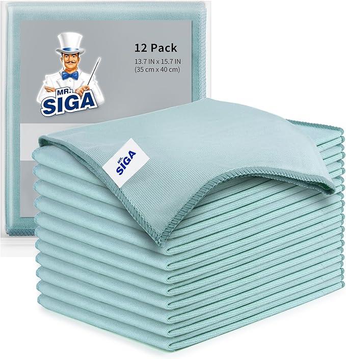 MR.SIGA Ultra Fine Microfiber Cloths for Glass, Pack of 12, 35 x 40cm 13.7" x 15.7" - NeatNest