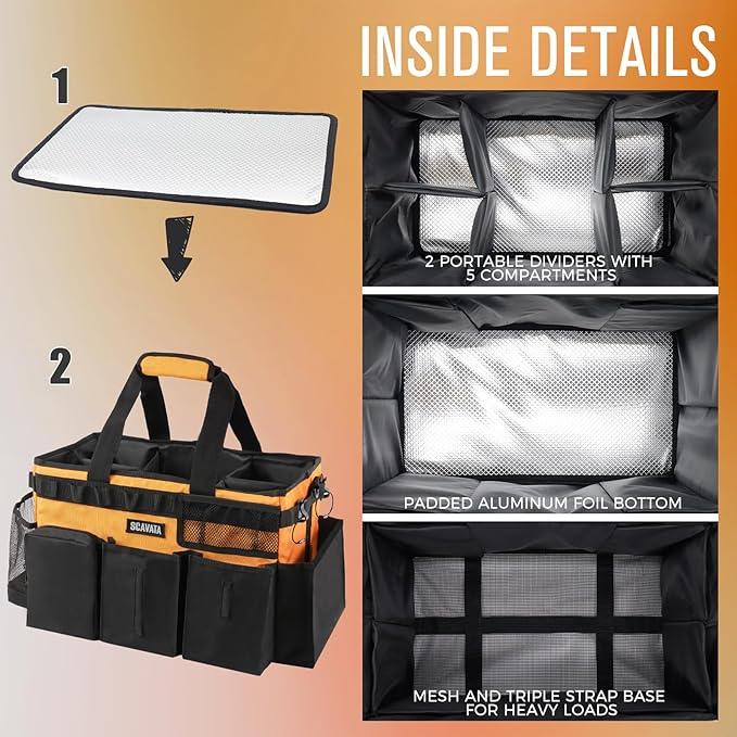 Wearable Cleaning Caddy Bag, Cleaning Caddy Supplies Organizer with Handle & Shoulder Straps for Housekeepers, Under Sink & Car Cleaning Tool Organizers with 4 Foldable Divider (Orange) - NeatNest