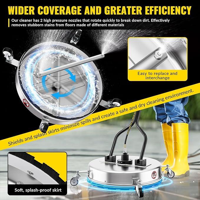 24'' Pressure Washer Surface Cleaner,4500PSI Power Washer Surface Cleaner Attachment with Wheels,Dual Handle,Stainless Steel Housing, 3/8''Quick-Connect for Driveway Sidewalk Curb Deck Patio Cleaning - NeatNest
